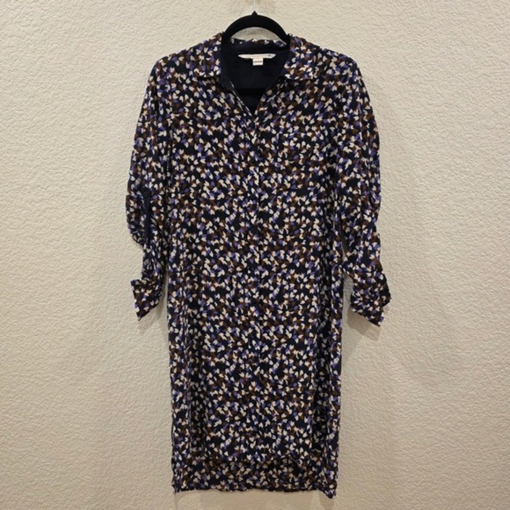 Diane von‎ Furstenberg Prita Silk Shirt Dress Navy Purple Abstract Print Size 4